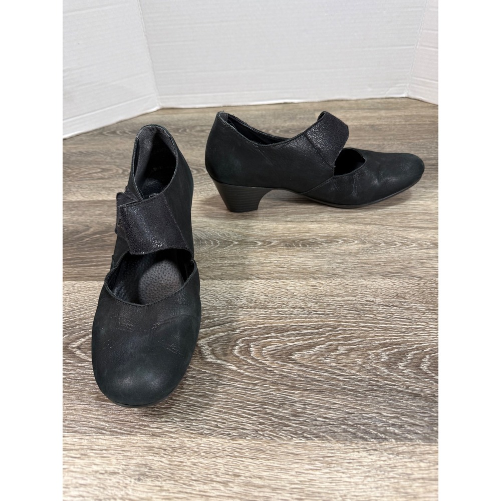 Rieker Antistress Shoes EU 39 Black Leather Mary Jane‎ Pumps Shimmer Block Heel
